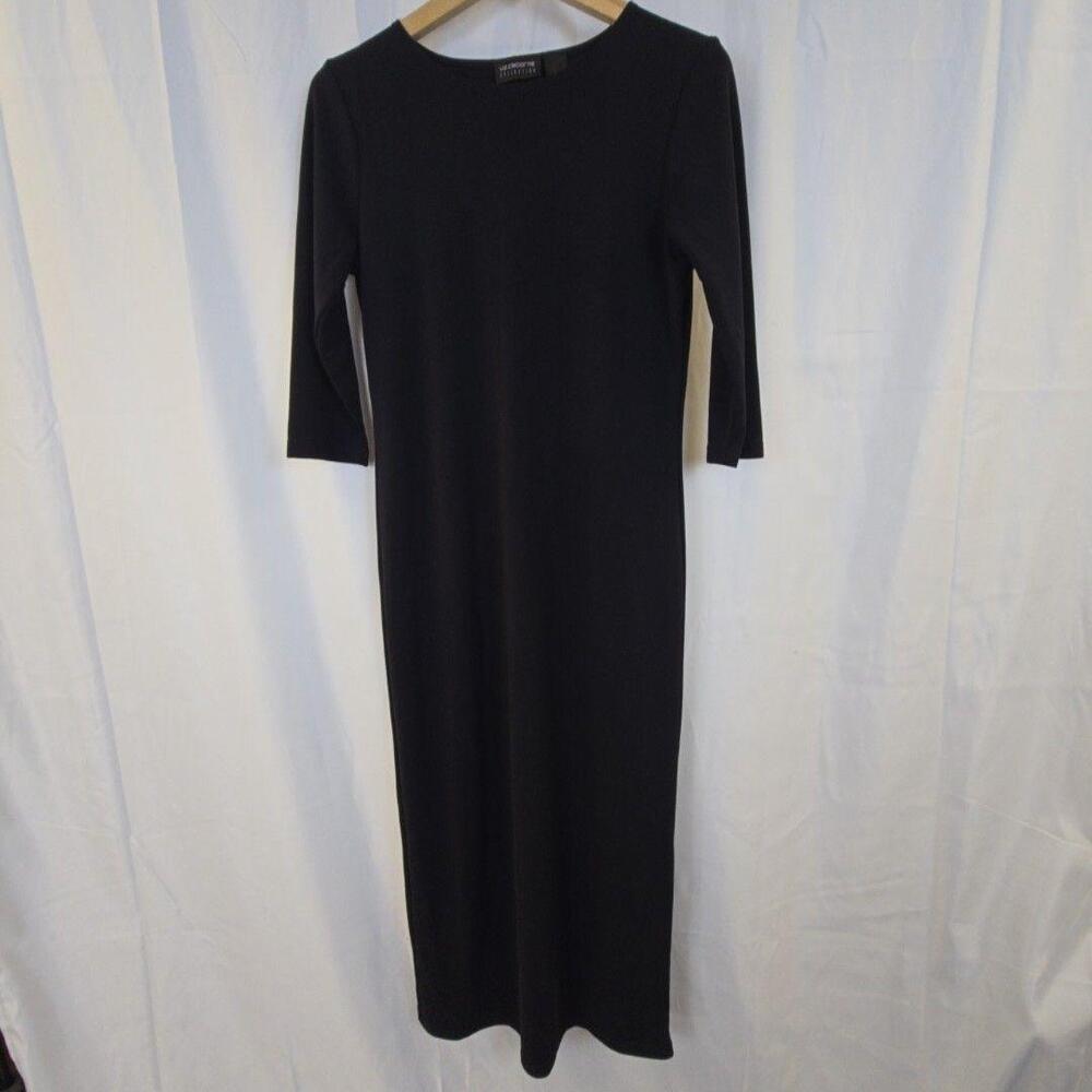 Liz Claiborne Collection Dress Womens Medium Black 3/4 Sleeve Long Sheath Knit